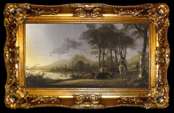 framed  Aelbert Cuyp river landscape with horsemen and peasants, ta009-2